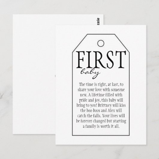 Cadeau Label voor wijnfles - Eerste Baby Briefkaart (Voorkant / Achterkant)