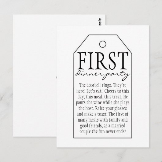 Cadeau Label voor wijnfles - Eerste Dinner Party Briefkaart (Voorkant / Achterkant)
