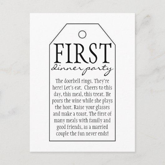 Cadeau Label voor wijnfles - Eerste Dinner Party Briefkaart (Voorkant)