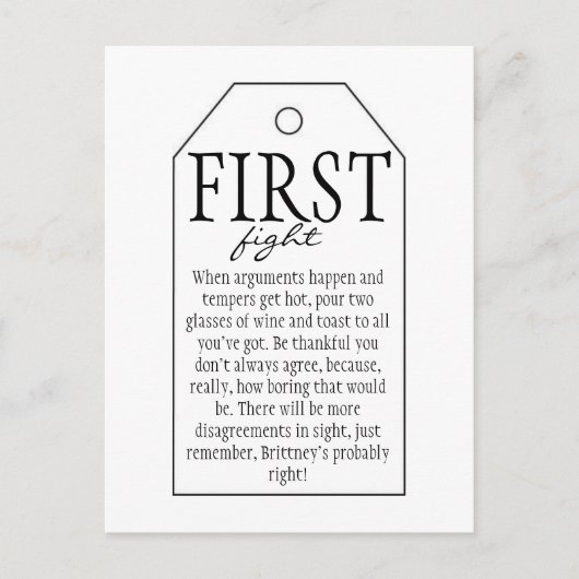 Cadeau Label voor wijnfles - Eerste gevecht Briefkaart (Voorkant)