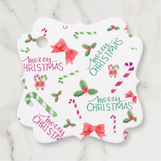 Cadeau Labels Waterverf Merry Christmas Candy Cane