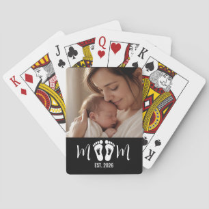 Cadeau magneet met voetafdrukken van baby en foto pokerkaarten