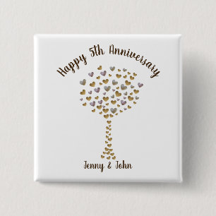 cadeau magnet voor 5 jaar bruiloft vierkante button 5,1 cm