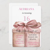 Cadeau met boog 16e verjaardag kaart (Voorkant / Achterkant)