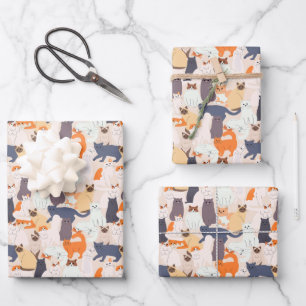 Cadeau met Cartoon Kat Huisdier Patroon  Inpakpapier Vel