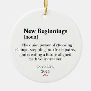 Cadeau met definitie van nieuwe begin ornament
