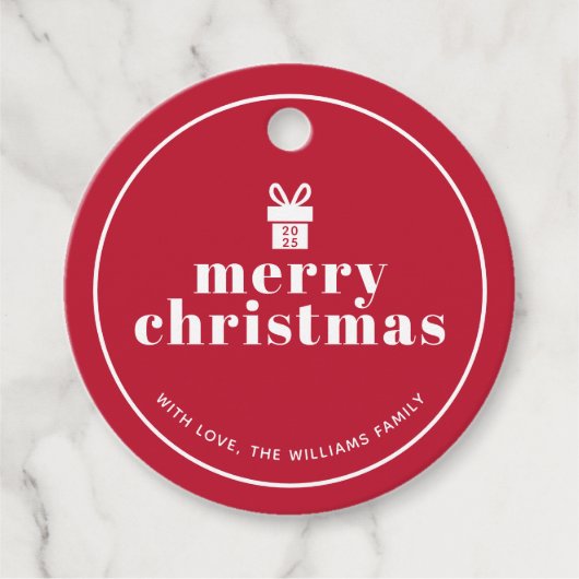 Cadeau met een strik kerst op maat bedankjes labels (Voorkant)