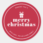Cadeau met een strik kerst op maat ronde sticker (Voorkant)