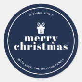 Cadeau met een strik kerst op maat ronde sticker (Voorkant)