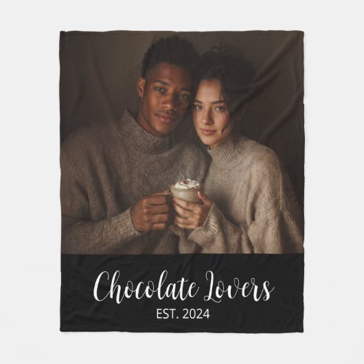 Cadeau met foto van koppel dat chocolade liefheeft fleece deken (Voorkant)