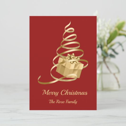 Cadeau met kerstbomen feestdagenkaart (Staand voorkant)