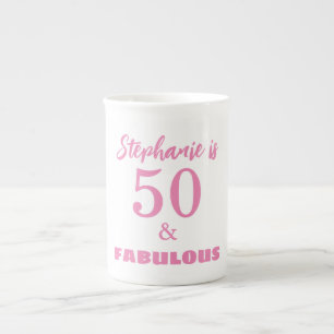 Cadeau met naam en monogram voor 50e verjaardag porselein kop