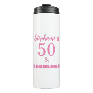 Cadeau met naam en monogram voor 50e verjaardag thermosbeker