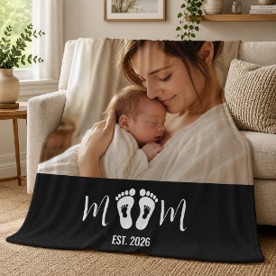Cadeau met voetafdrukken van baby en oprichtingsda fleece deken