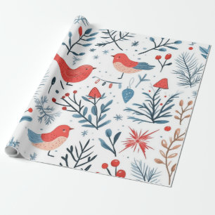 Cadeau met witte winter vogels Rusti Cute Cadeaupapier