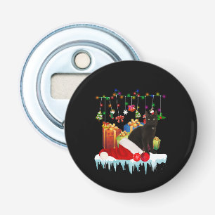 Cadeau met zwarte kat voor mijn kerstmis button flesopener