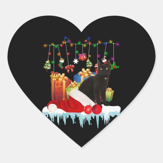 Cadeau met zwarte kat voor mijn kerstmis hart sticker (Voorkant)