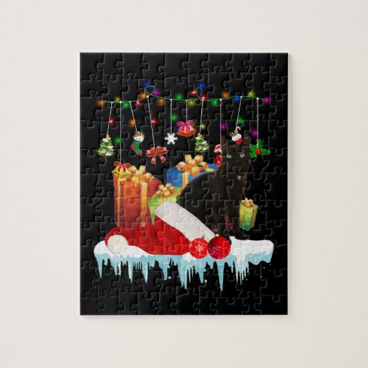 Cadeau met zwarte kat voor mijn kerstmis legpuzzel (Verticaal)