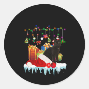 Cadeau met zwarte kat voor mijn kerstmis ronde sticker