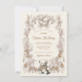 Cadeau neutrale teddybeer wandelwagen baby shower kaart (Voorkant)