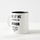 Cadeau nieuwe schrijver Funny Author School Afstud Tweekleurige Koffiemok (Voorkant links)