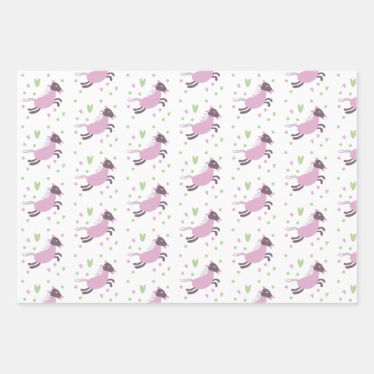cadeau papier 3 vel paardjes groen roze (Voorkant 3)