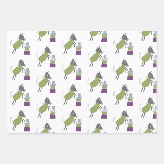 cadeau papier 3 vel paardjes groen roze (Voorkant 2)