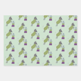 cadeau papier 3 vel paardjes groen roze