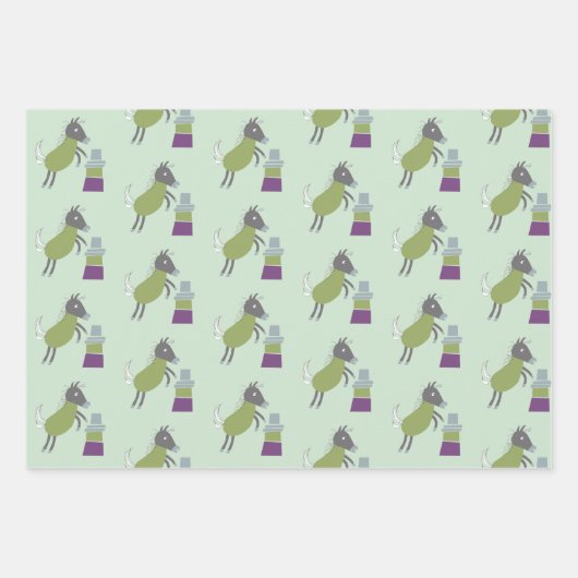 cadeau papier 3 vel paardjes groen roze (Voorkant)