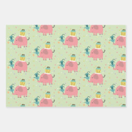cadeau papier olifant giraf aap inpakpapier vel