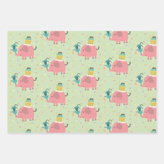 cadeau papier olifant giraf aap inpakpapier vel (Voorkant 3)