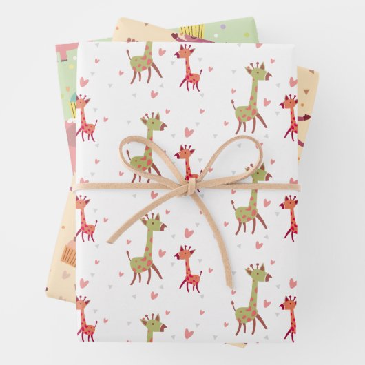 cadeau papier olifant giraf aap inpakpapier vel (In situ)