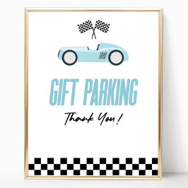Cadeau Parkeren Blauw Race Car Party Tafelbord Poster
