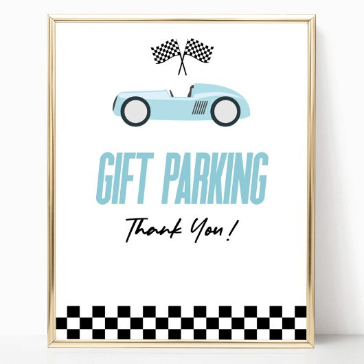 Cadeau Parkeren Blauw Race Car Party Tafelbord Poster