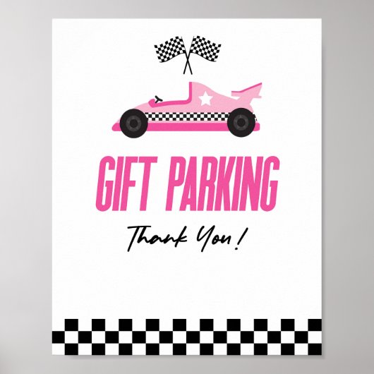 Cadeau Parkeren Roze Race Auto Party Tafelbord Poster