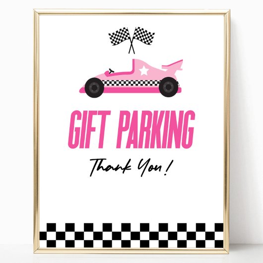 Cadeau Parkeren Roze Race Auto Party Tafelbord Poster
