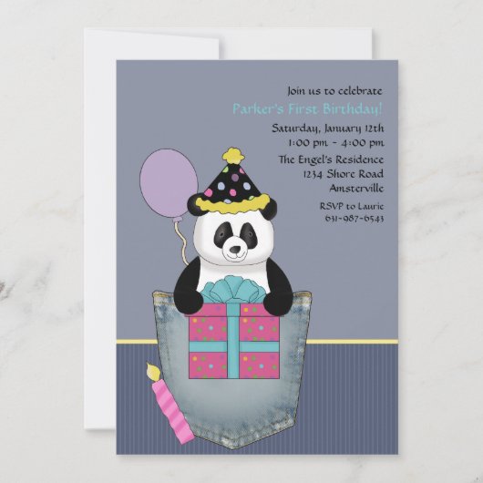Cadeau Pocket Panda - uitnodiging van de Birthday  (Voorkant)