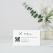 Cadeau Registry Roze Bow Baby shower QR Code Informatiekaartje (Staand voorkant)