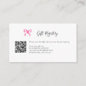 Cadeau Registry Roze Bow Baby shower QR Code Informatiekaartje (Voorkant)