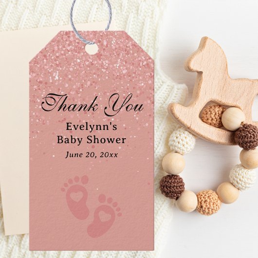 Cadeau Shower Bedankt Elegant Roze Glitter Cadeaulabel