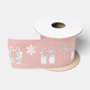 Cadeau - Snowflakes Zilverroze roze roodbruin Satijnen Lint