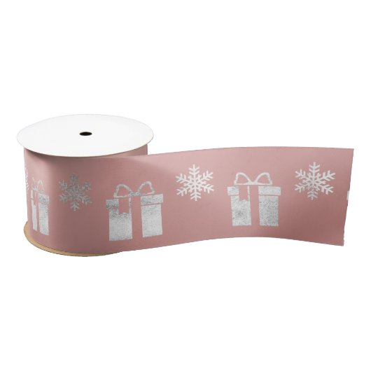 Cadeau - Snowflakes Zilverroze roze roodbruin Satijnen Lint (Spoel)