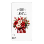 Cadeau Sticker rode rozen + poinsettias kerst (Voorkant)