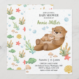 Cadeau-uitnodiging voor babyverjaardag met zeeotte kaart