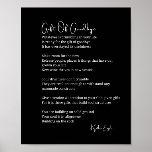 Cadeau van afscheid laten gaan gedicht poster zwar (Voorkant)