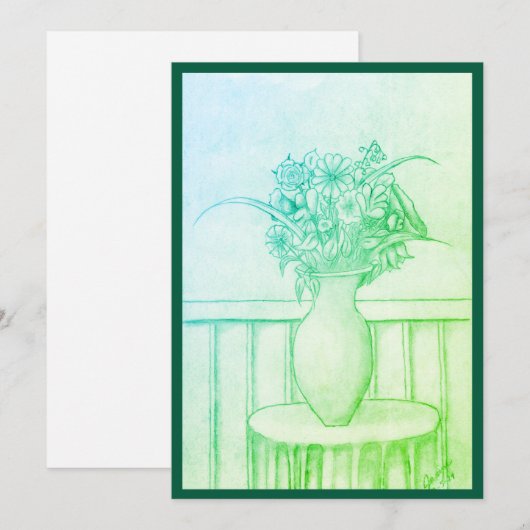 Cadeau van bloemen - Groen Kaart (Voorkant / Achterkant)
