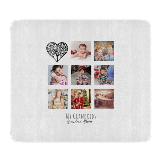 Cadeau van familiebomen foto collage voor oma snijplank (Voorkant)