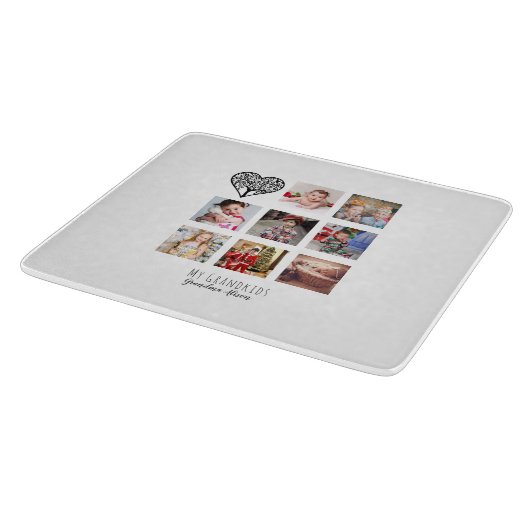 Cadeau van familiebomen foto collage voor oma snijplank (Hoek)