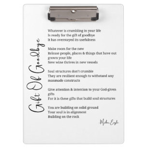 Cadeau van vaarwel overgave gedicht poster muurkun klembord