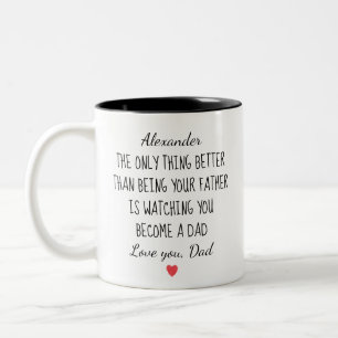 Cadeau van zoon voor vader die jou ziet veranderen tweekleurige koffiemok
